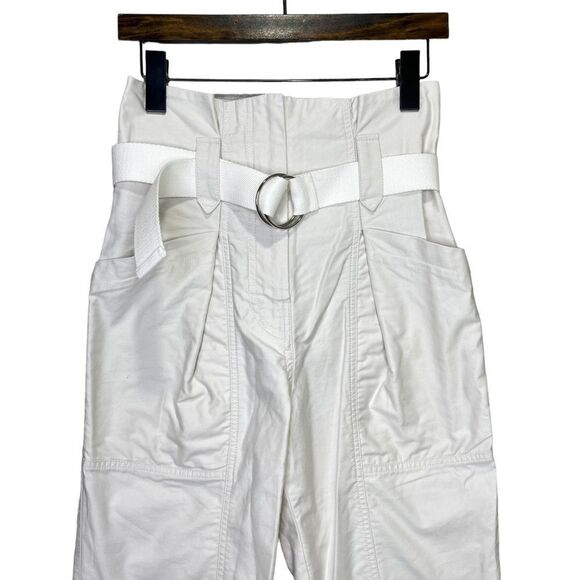 NEW IRO Cursola Belted Paperbag Waist Ankle Pants Cloudy White Size 2 - Picture 5 of 13